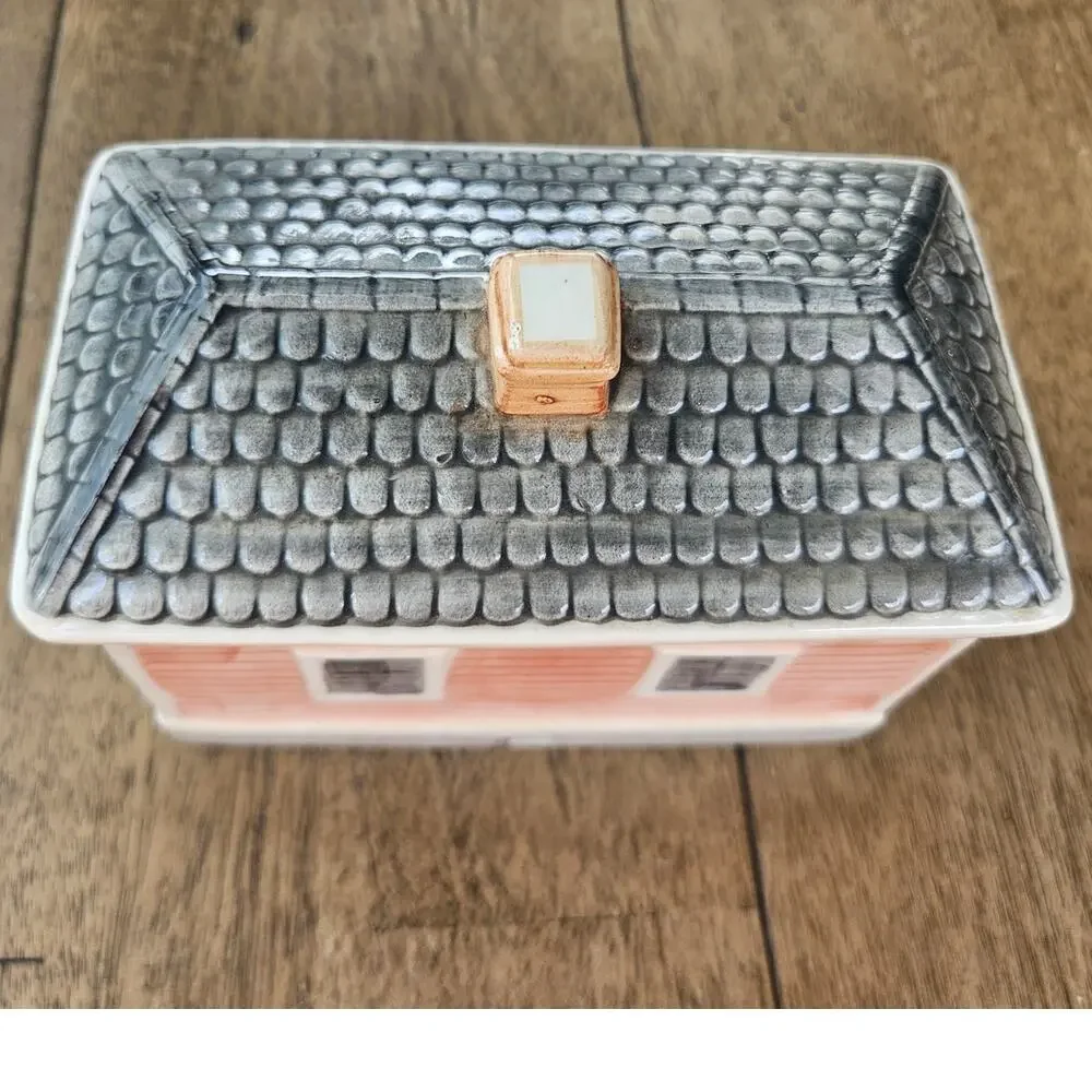 Vintage Ceramic House Canister Tea Caddy 6x5x4 1.5# e43